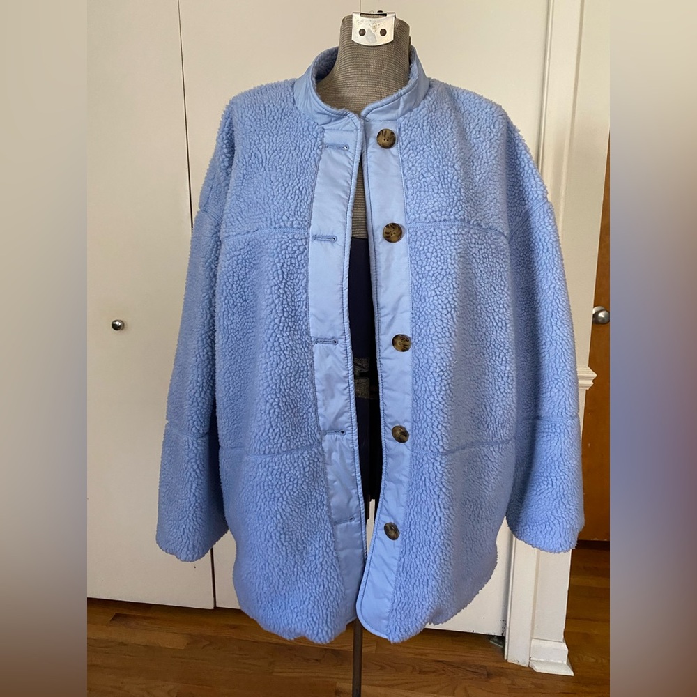 H&M oversized baby blue teddy jacket